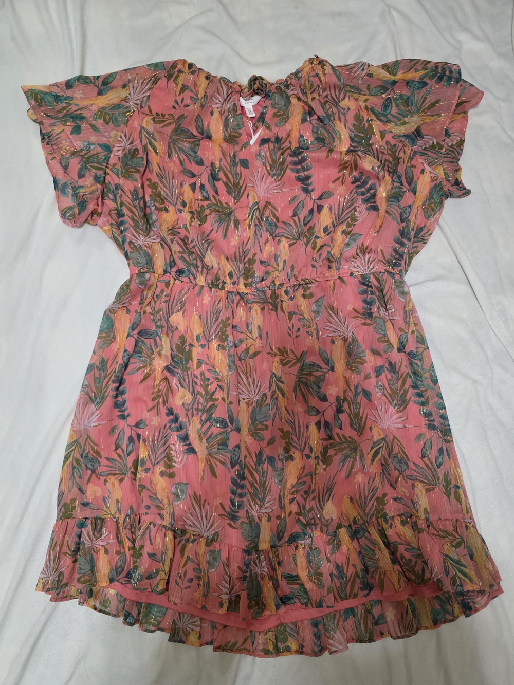LC Lauren Conrad Coral Pink Tropical-Print Midi Dress